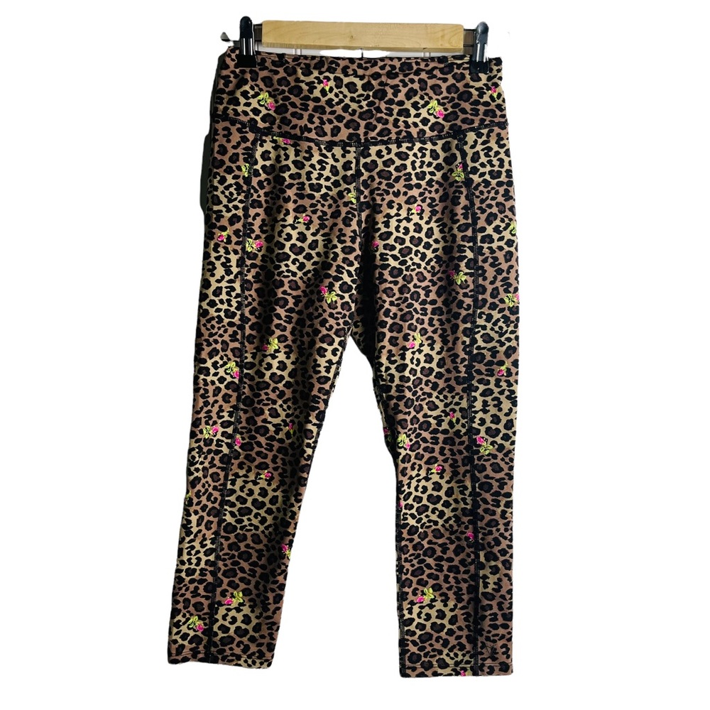 Betsey Johnson cheetah and roses compression leggings athletic yoga woman's S - Picture 1 of 9